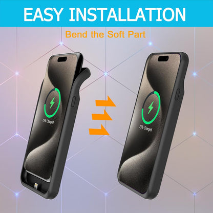 Battery Case for iPhone 15 Pro, Full Encircle 10000mAh High Capacity Rechargeable Portable Charger Case Extended Battery Pack for iPhone 15 Pro (6.1 inch) Wireless Charging Case with Carplay-Black