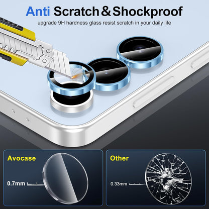 for Samsung Galaxy S24 FE Camera Lens Protector, Individual Metal Ring Tempered Glass Lens Cover, [Strong Adsorption] Scratch Resistant Ultra-Thin HD Clear Lens Cover, 1 Set-Blue Ring