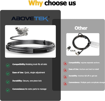 AboveTEK 3-in-1 Universal Laptop Cable Lock, Professional Laptop Security Lock with 2 Keys, Cut-Resistant Steel Locking Cable with 360° Rotating Head, Compatible with K-Slot, Nano & Wedge Slot