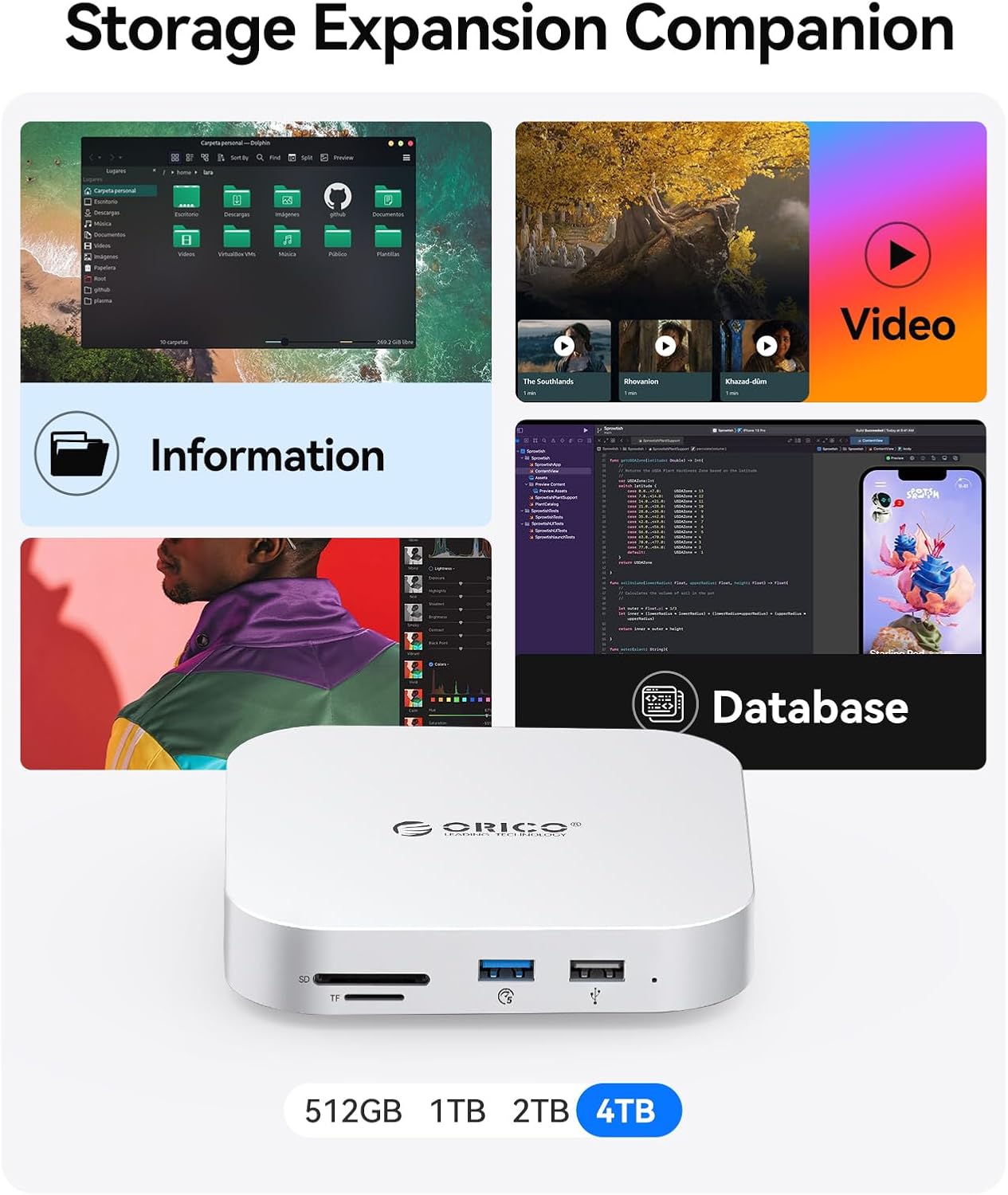 ORICO MiniMate SE Mac mini M4 512GB Storage & Docking Station, External SATA SSD (Non-Removable) 5Gbps(480MB/s), USB A*4, USB-C, SD/TF 3.0, 3.5mm Audio, Includes 2 Cables – M4SE