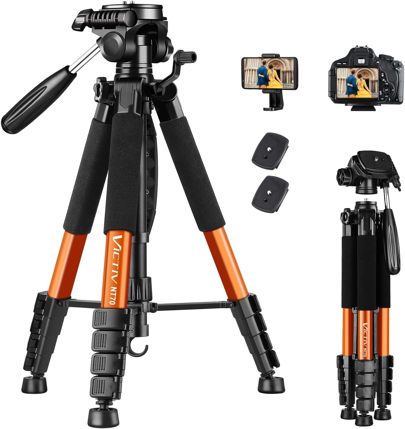Victiv Tripod 74-Camera-Tripod for Cell Phone, Aluminum Professional Heavy Duty Camera Tripod Stand, Tripod for Camera DSLR SLR with Carry Bag, Compatible with Canon Nikon iPhone