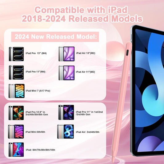 Pencil 2nd Generation for iPad 2018-2024 with Magnetic Wireless Charging Compatible with Apple iPad Pro 13”(M4)/12.9”/11”,iPad Air 6(M2)/5/4/3,iPad mini 7(A17 Pro)/6/5,iPad10/9/8/7/6 Pink