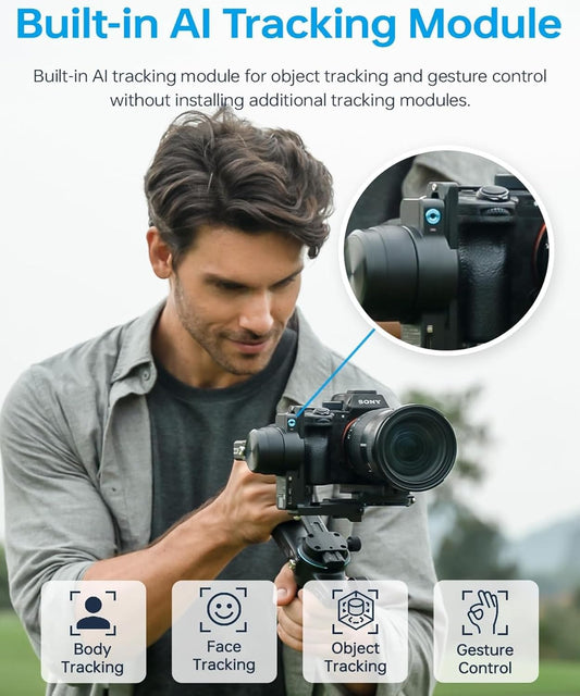 FeiyuTech SCORP 2 KIT Gimbal Stabilizer for DSLR and Mirrorless Camera,Built-in AI Tracking,3-Axis Gimbal for Sony/Canon/Nikon/Fujifilm, Max 5.51lbs,Touch Screen, Native Vertical Shooting with Case