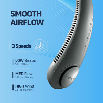 Portable Neck Fan - 3 Speed Rechargeable Bladeless Neck Fan, Adjustable Personal Black Neck Fan For Women & Men Modern Design, Great Cooling Fan For Travel, Outdoors & Sports