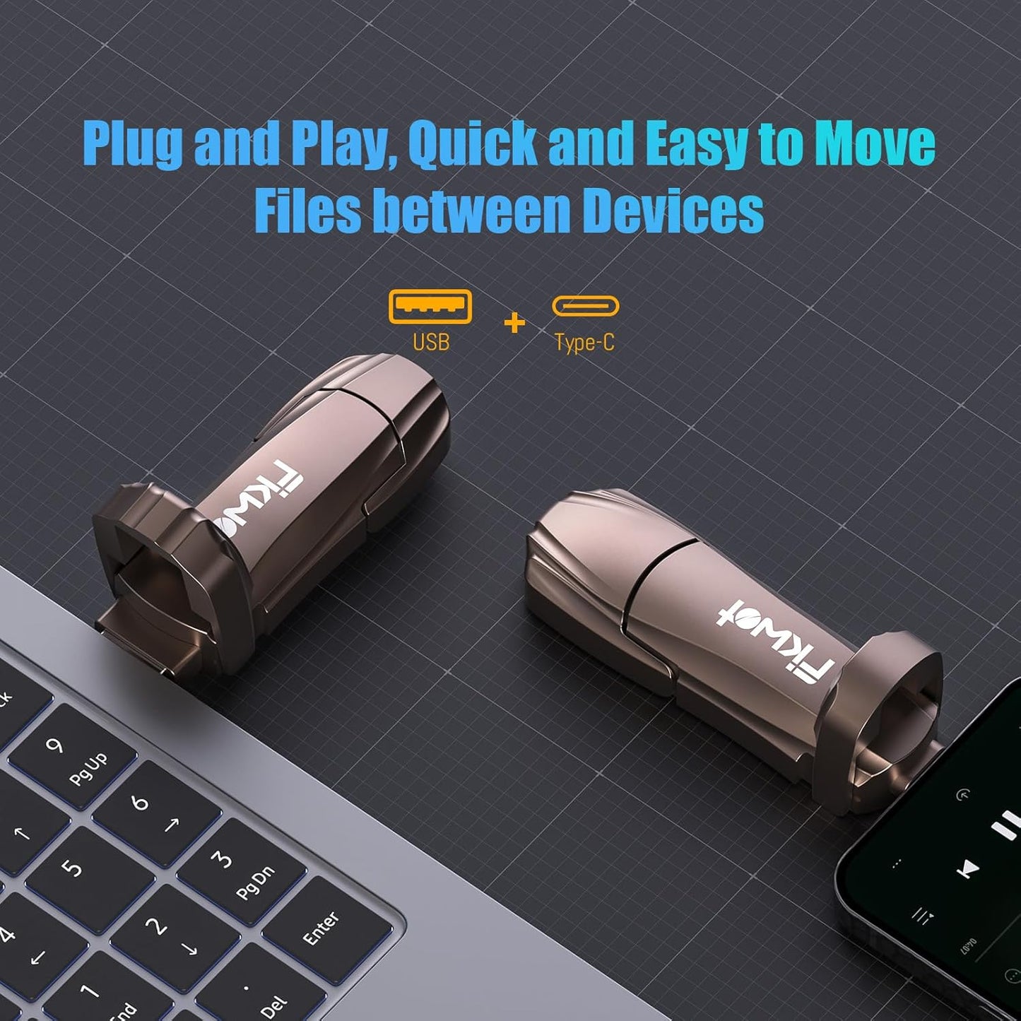 External SSD USB Flash Drive 256GB, Up to 2050MB/s 2-in-1 Type C+ USB A USB3.2 Gen2 Solid State Thumb Drive SSD Stick for iPhone 15/16/Android/Windows/Mac/PC/Laptops