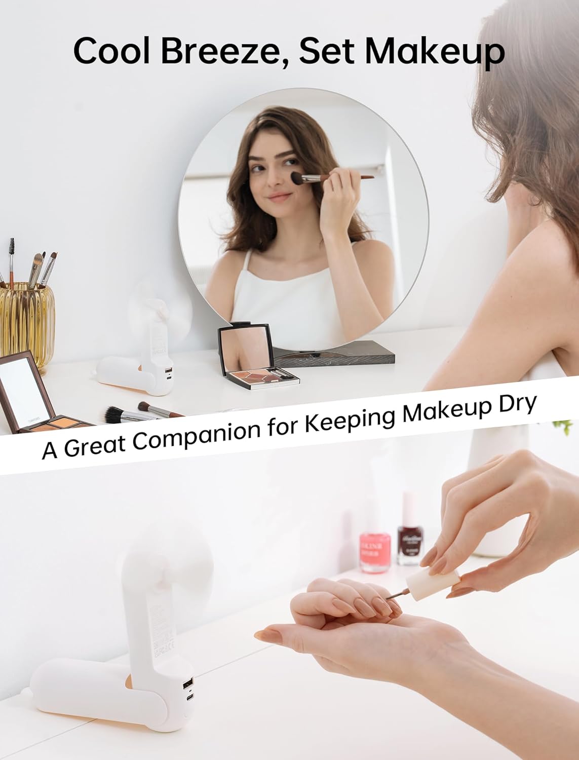 JISULIFE Handheld Fan with 4500 mAh Powerbank Max 37 Hours Runtime, Pocket Portable Battery Operated or USB Powered Folding Personal Fan, 3 Speeds, Gifts for Women Men Kids Gift for Festival-White