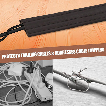 Floor Cord Cover Self Adhesive Cord Hider,10FT Cable Management, Extension Strip Protector for Wires, Prevent Cable Trips for Offices, Gyms, Exhibitions Cavity:0.39"(W) x 0.27"(H) Black Wood