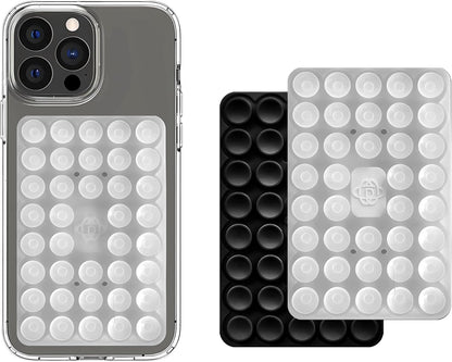 Silicone Double-Sided Suction Phone Grip Detachable Mount - Car Dashboard/Shower Phone Holder, Hands-Free For Selfies & Videos, ASMR- iphone & Android Compatible (Large, Black+Transparent)