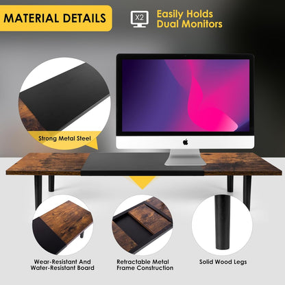 Dual-Monitor-Stand-Riser-For-Desk Adjustable Length 32-40 Inch, Large Desktop Computer Monitor Riser For 2 Screens, Desk Shelf Organizer Riser Stand For Computer/Laptop/PC/Printer/TV Brown