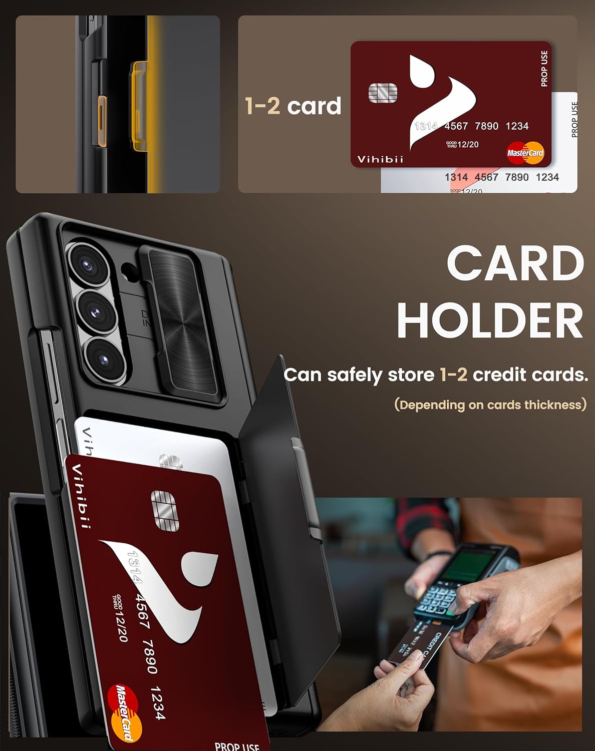 Vihibii for Samsung Galaxy Z Fold 6 Case with Belt Clip Holster & Card Holder & Slide Camera Cover & Hinge Protection & Screen Protector, Shockproof Rugged Wallet Case for Galaxy Z Fold 6, Black