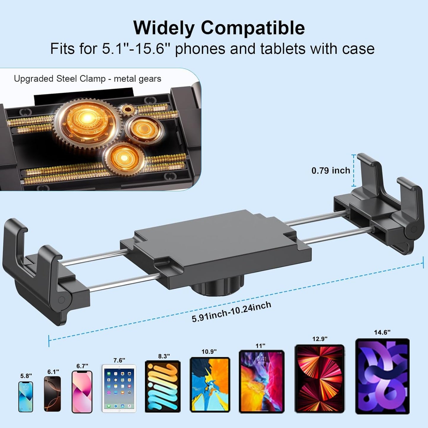 PLDHPRO Tablet Holder for Car Dashboard Heavy Duty Drill Base 360° Adjustable 3-Stage Stand Dash Mount Compatible with iPad, Galaxy Tab, Fire HD, 5.1-15.6'' Phone Tablets for Truck Wall Desk Vehicle