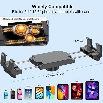 PLDHPRO Tablet Holder for Car Dashboard Heavy Duty Drill Base 360° Adjustable 3-Stage Stand Dash Mount Compatible with iPad, Galaxy Tab, Fire HD, 5.1-15.6'' Phone Tablets for Truck Wall Desk Vehicle