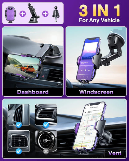 VANMASS [Longest Lasting] True Military-Grade Car Phone Holder Strongest Suction & Clip Cell Mount Dashboard Windshield Vent Automobile Cradle Truck Accessories for iPhone 16 15 Pro Max 14 13 Android