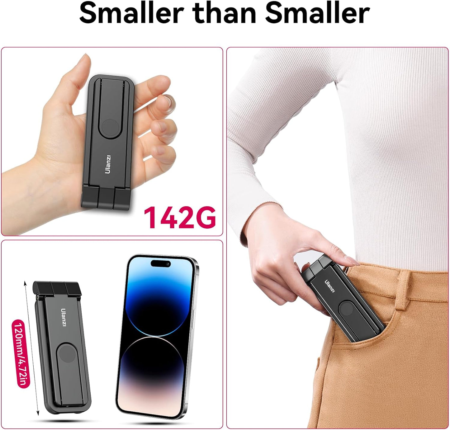 ULANZI MA26 Foldable Phone Tripod - Pocket Cell Phone Vlog Video Tripod Handle Aluminium Smartphone Desk Stand 2 Cold Shoe Small Size All in One Lightweight Portable Vlog Stick for iPhone Samsung