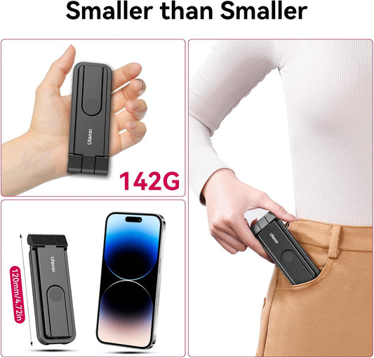ULANZI MA26 Foldable Phone Tripod - Pocket Cell Phone Vlog Video Tripod Handle Aluminium Smartphone Desk Stand 2 Cold Shoe Small Size All in One Lightweight Portable Vlog Stick for iPhone Samsung