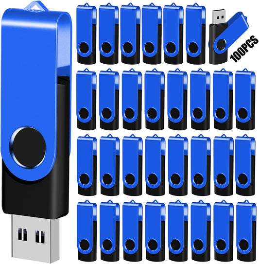 EASTBULL Flash Drive Bulk 2GB USB 100 Pack with Lanyards USB 2.0 Thumb Drive Bulk Memory Stick Swivel Pen Drive for Storage and Backup 2 GB 100 Pack, Blue