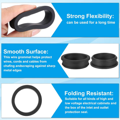 PATIKIL 52.6mm / 2-1/16 Inch Drill Hole,1-13/16 Inch ID Rubber Grommets, 3Pcs Top Hat Grommet for Wiring Eyelet Ring Gasket Automotive Firewall Cable Hole Plugs Wires Protection, Black