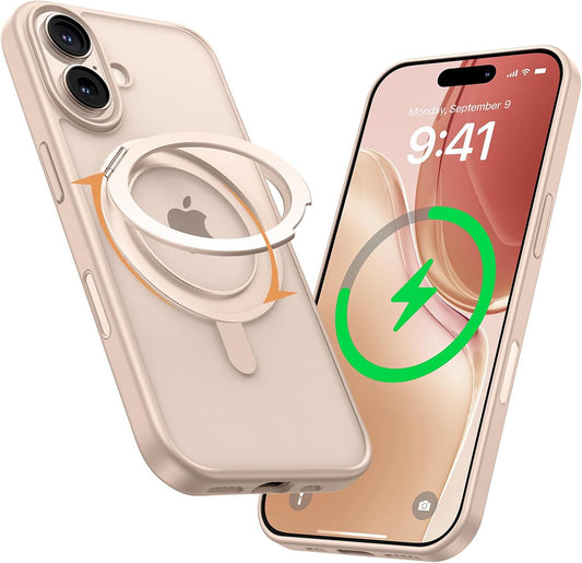 MAGIC JOHN 360° Rotatable Magnetic Invisible Stand for iPhone 16 Case [Camera Control Button] [Compatible with MagSafe] 16FT Shockof for iPhone 16 Case with Kickstand, Rose Gold