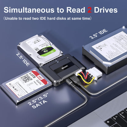 Unitek USB C to SATA 6Gbps IDE Adapter External Hard Drive Converter Kit for Universal 2.5/3.5 inch HDD/SSD Hard Drive Disk, DVD-ROM/CD-ROM/CD-RW, with USB C Connector & 12V/2A Power Adapter