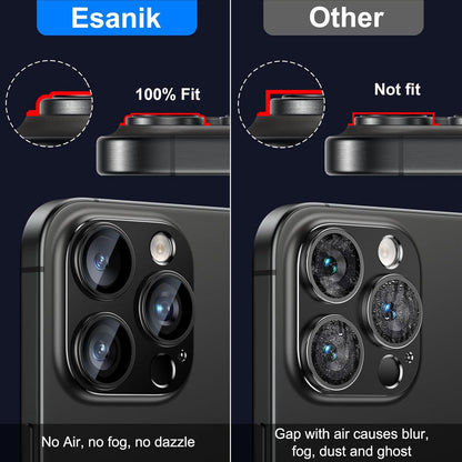 Esanik Upgrade 2 Pack for iPhone 16 Pro/iPhone 16 Pro Max Camera Lens Protector, Aluminum Alloy Metal matte Case Tempered Glass Camera Screen Cover, Scratch Resistant Case Friendly (Black Titanium)