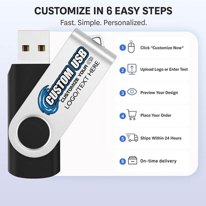 ABLAZE Custom Flash Drive 8GB 100 Pack, Personalized USB Drives Custom USB 2.0 Thumb Drives 100 Pack Memory Stick (Mixcolors)