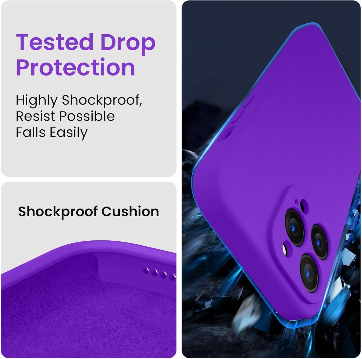 FireNova for iPhone 14 Pro Case, Silicone Upgraded [Camera Protection] Phone Case with [2 Screen Protectors], Soft Anti-Scratch Microfiber Lining Inside, 6.1 inch, Neon Purple