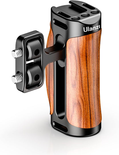 R075 Wooden Handle Grip Left Right Compatible for Sony A6400 A6600 A7III A7IV Nikon Canon Panasonic Camera Cage, for iPhone/Smartphone Video Rig Video-graphy Accessories Mobile Filming 1/4" Bracket