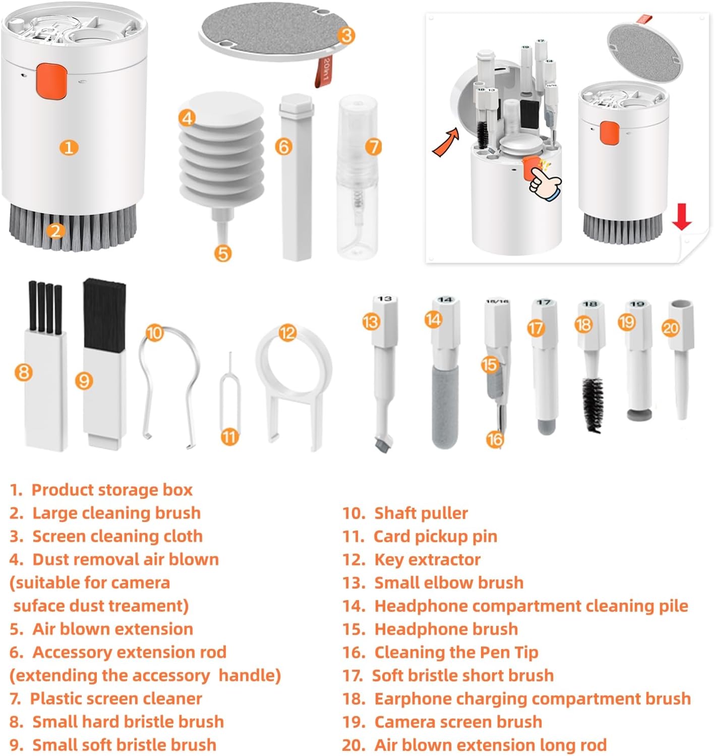 Laptop Phone Screen Cleaner Kit, Computer Keyboard Cleaning Kit, 20 in 1 Electronic Cleaning Kit with Brush and Spray Bottle for Airpods, Earbud, iPad, iPhone, Camera, Computer Cleaner (White)