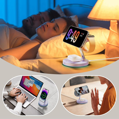 2025 3 in 1 Charging Station Compatible with Magsafe Charger Wireless Charger Stand for iPhone16 15 14 13 12 Series Wireless Charging Station for AirPods Wireless Charging Stand for iWatch Series