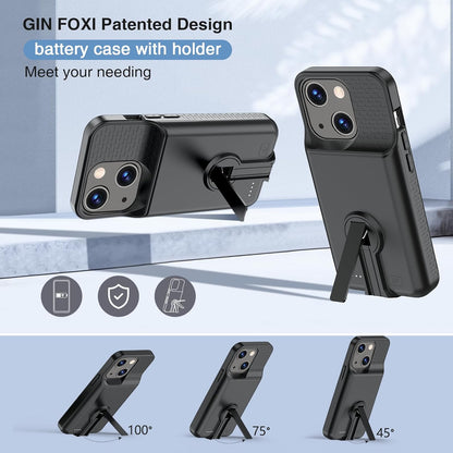 Battery Case for iPhone 15/15 Pro, Charging Case with Stand 7000mAh Rechargeable Ultra-Slim Anti-Fall Protection Extended Battery Pack Charger Cover for iPhone 15/15 Pro Battery Case 6.1" Black