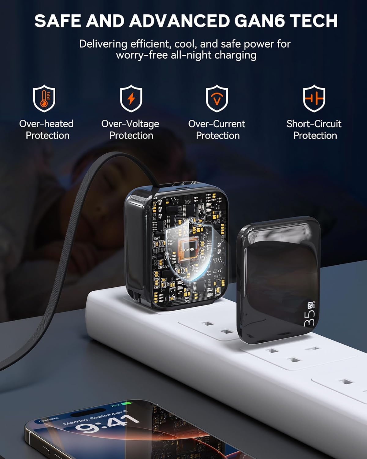 Retractable Wall Charger, 35W Fast USB C Charger Block with Extendable Type C Charing Cable for iPhone 16 15 Galaxy S25 24, Portable Retractable Charging Plug for Home Kitchen Office Travel