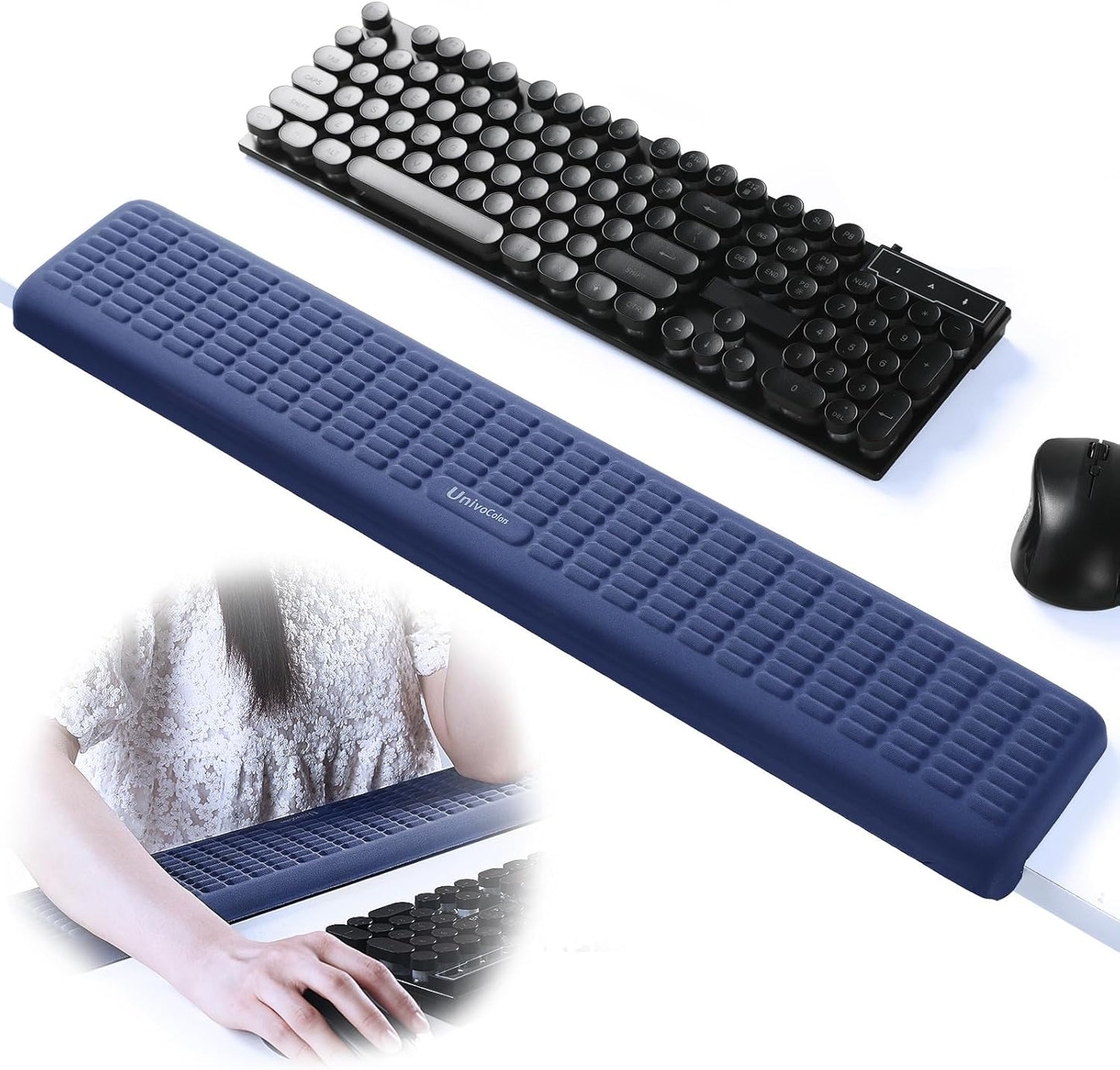 UnivoColors PostureUp L-Shaped Desk Long Wrist Rest Elbow, Non-Slip, Memory Foam, Desk Edge Support, Ergonomic Design for Long-Hour Work (23.6 * 3.9 inch One-Piece Design,Navy)