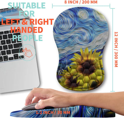 Ergonomic Mouse Pad Wrist Support with Memory Foam Massage Bulge, Carpal Tunnel Pain Relief Mousepad Wrist Rest for Mouse(12x8 inch,Sunflower)