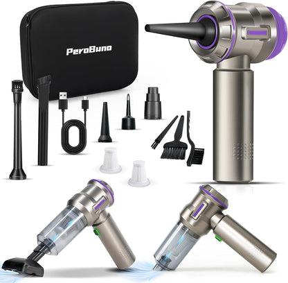 PeroBuno Electric Air Duster, Mini Vacuum Cleaner Cordless, 2-in-1, 200000RPM, 35mins Runtime, Rechargeable Outdoor Blower with 3 Gear for Car Computer Keyboard Cleaning