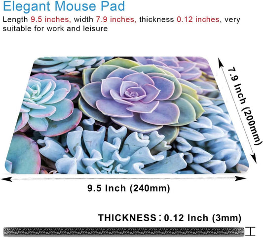 Succulents Mouse Mat, Waterproof Mouse Pad Non-Slip Rubber Base For Office Laptop, 9.5"x7.9"x0.12" Inch