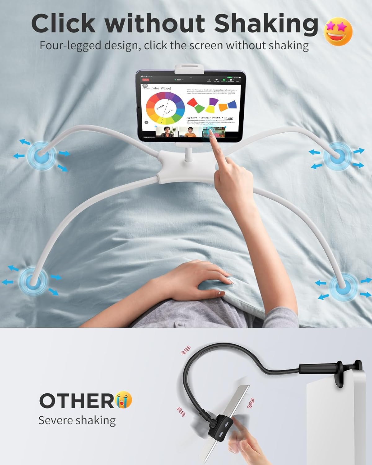 SAIJI iPad Stand, Adjustable Ergonomic Tablet Holder for Bed, Kindle Stand for Reading in Bed Fit for Tablet, Phone, Kindle, Portable Monitor, Switch and More 4.7"-17.3" Devices (White)