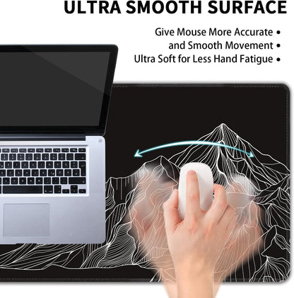 Black and White Mountain Large Mouse Pad,Gaming Keyboard Desk Pad,Extended Mouse Mat Non-Slip Rubber Base with Stitched Edges for Office Game Home XL 31.5"x11.8"