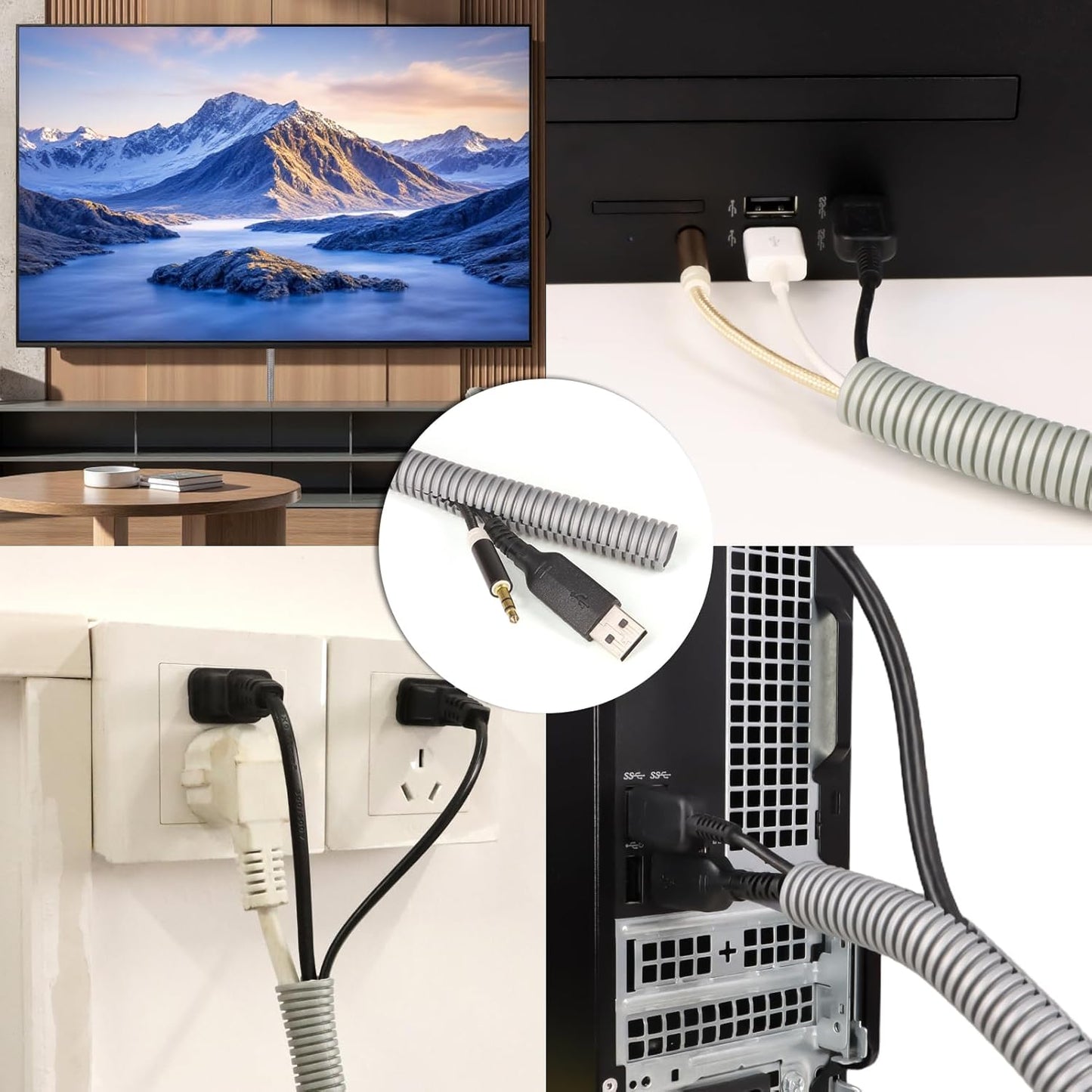 Split Wire Loom Tubing, 10,25ft Cord Protectors from Pets No Chew, Flexible Wire Covers Cord Protectors, Protective Split Cable Sleeve for Automotive Home Industrial Wires(Grey, 0.46inch-10ft)