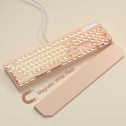 MageGee Typewriter Mechanical Gaming Keyboard, Retro Punk Creamy Round Keycaps, 104 Keys LED White Backlit Wired Keyboards for Laptop MAC PC Gamer, with Magnetic Wrist Rest, Blue Switch