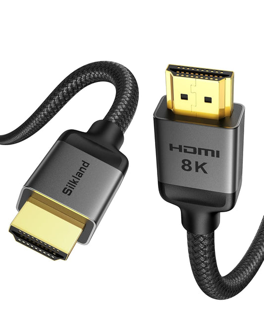 Silkland Long 10K 8K HDMI 2.1 Cable 33ft, (Upgrade Braided) Ultra High Speed HDMI Cable [8K@60Hz, 4K@120Hz] 48Gbps, HDR 10+, eARC, ARC, HDCP 2.2&2.3, Compatible for PS5/Xbox/Soundbar/Roku TV
