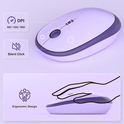 KNOWSQT Wireless Keyboard and Mouse Combo - Lovely Violet Rainbow Full-Sized Typewriter Colorful Keyboards, Round Keycap USB Plug Play Retro Cute Keyboards for Windows, Laptop, PC, Desktop, Computer