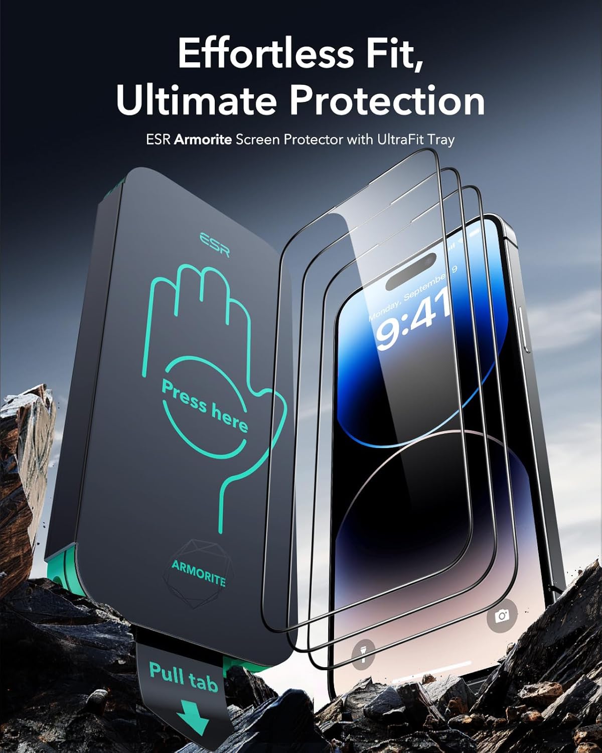 ESR 3 Pack 9H+ Glass for iPhone 14 Pro Max Screen Protector, [Military Grade Shatterproof & Longest Durable] Armorite Ultra-tough Full Coverage Tempered Glass with UltraFit Tray