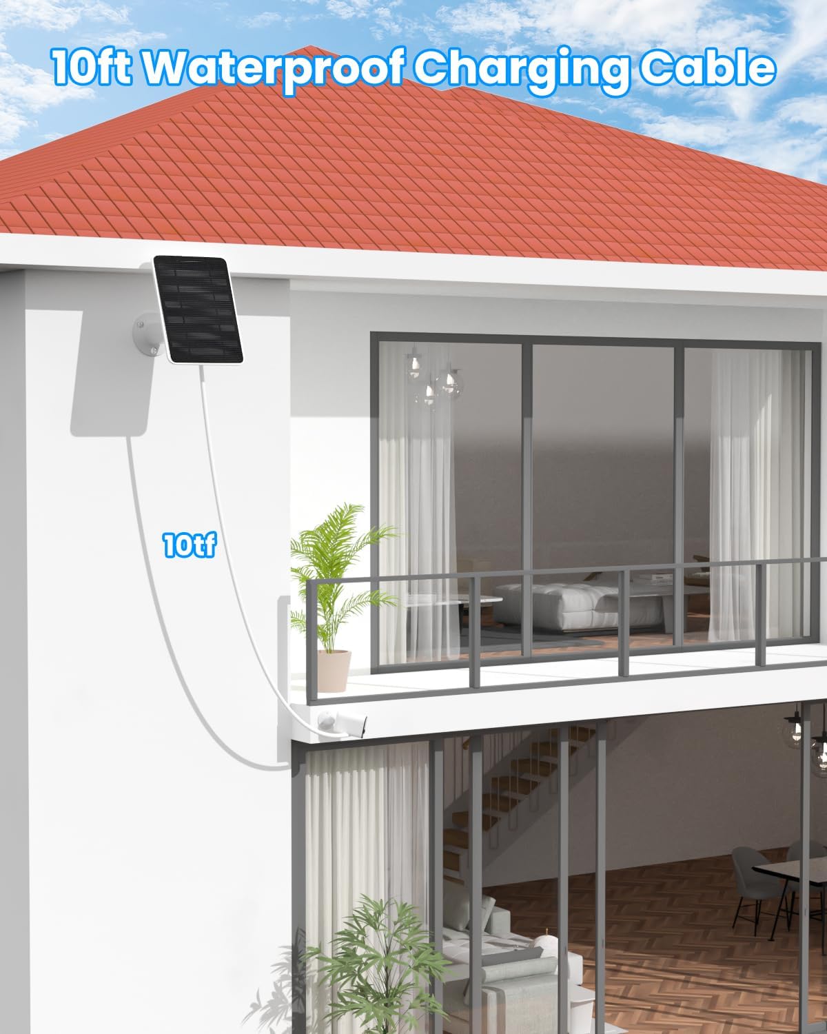 Solar Panel Charger Compatible with Arlo Essential 2K Outdoor(2nd Gen)/Essential XL Camera(2nd Gen)/Essential Spotlight, 5W Solar Panel with IP65 Waterproof 10ft Micro USB-C Cable & Wall Mount, 2 Pack