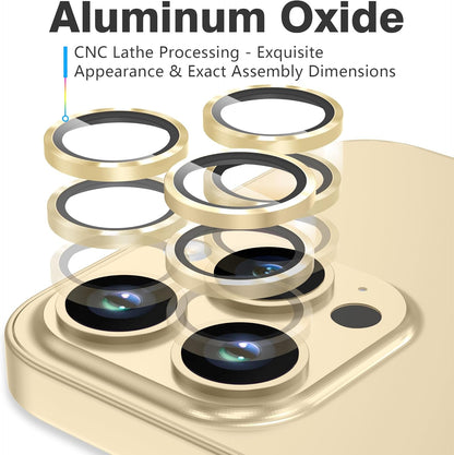 AGVEE 3+3 for iPhone 14 Pro 6.1" / 14 Pro Max 6.7" Camera Lens Protector, Brushed Metal Ring 9H Tempered HD Glass Camera Protector Cover Film, Gold