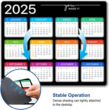 Hokafenle Mouse Pad, Black 2025 Calendar Mouse Pad, Premium-Textured Square Waterproof Mouse Mat Non-Slip Rubber Base MousePads for Office Laptop Home
