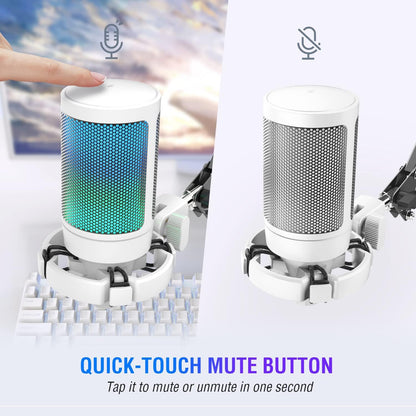 FIFINE Streaming Gaming USB Microphone Kit, PC Condenser RGB Mic Compatible with PS4/PS5, Plug and Play for Music Recording, Online Game, Discord, Twitch, with Pop Filter, Shock Mount-A6T White