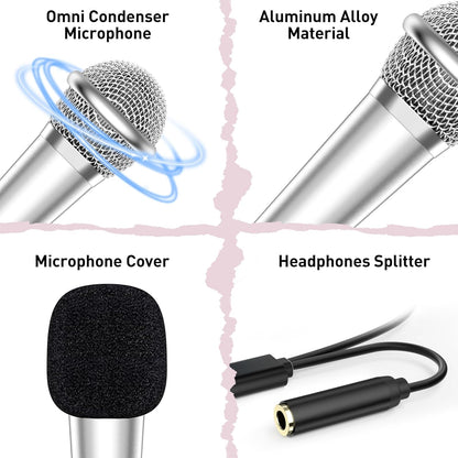 2PCS Mini Microphone for iPhone iPad Small ASMR Tiny Microphone for Voice Video Recording Singing, Vlogging, YouTube Two Mics Silver and Blue