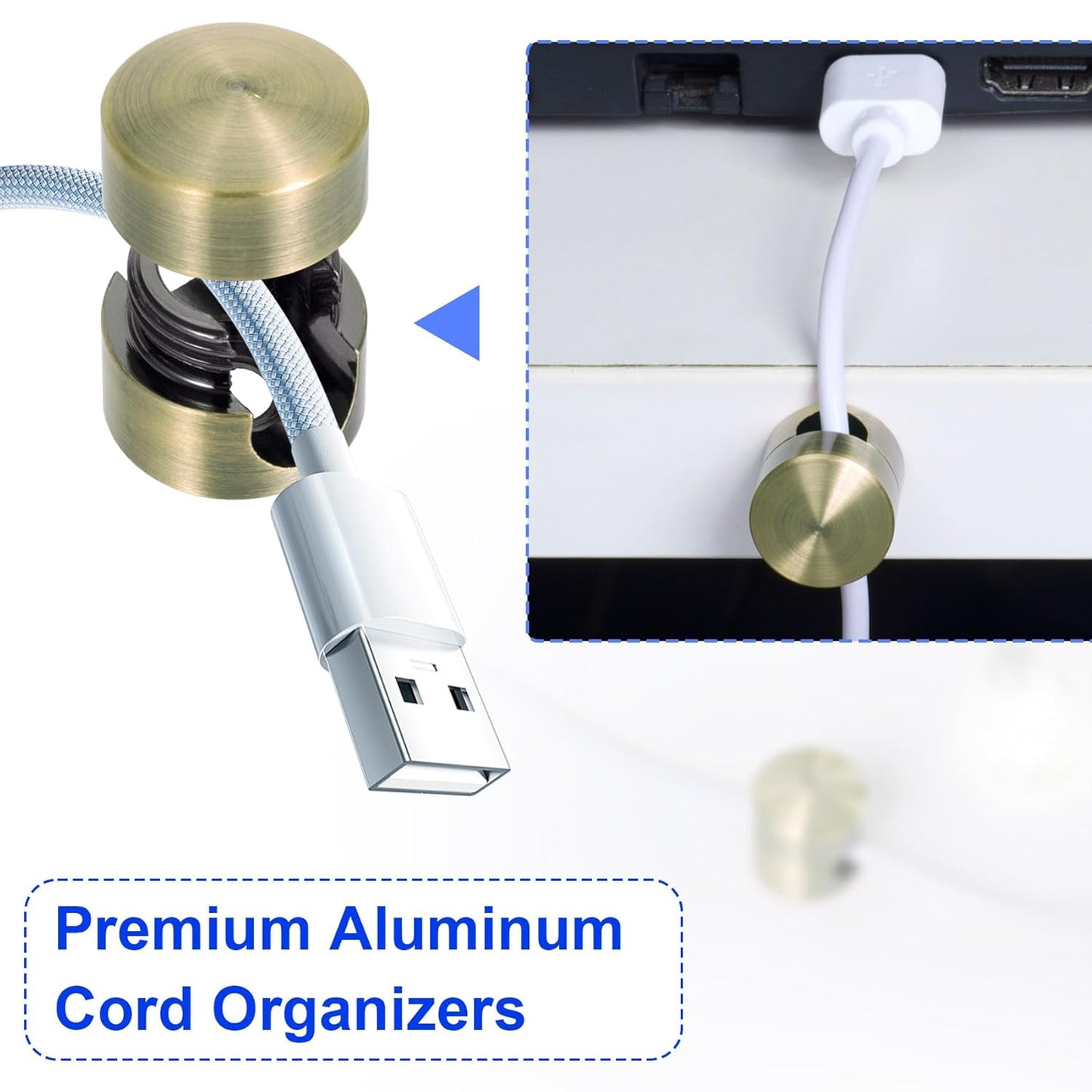 1 Set Charger Holders for Cords, Antique Copper Color Adjustable Cable Anchor Holders, Adhesive Metal Cord Clips, Cable Management Wire Organizers for Desk, Office, Nightstand