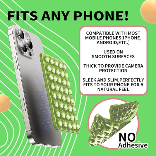 Octo Buddy Silicone Suction Cup Phone Mount Double Sided Sticky Phone Grip Backside Sucker for iPhone Android Hippers Grippy Strong Cell Phone Case Accessory Stuff Mirror Stick On (Green)