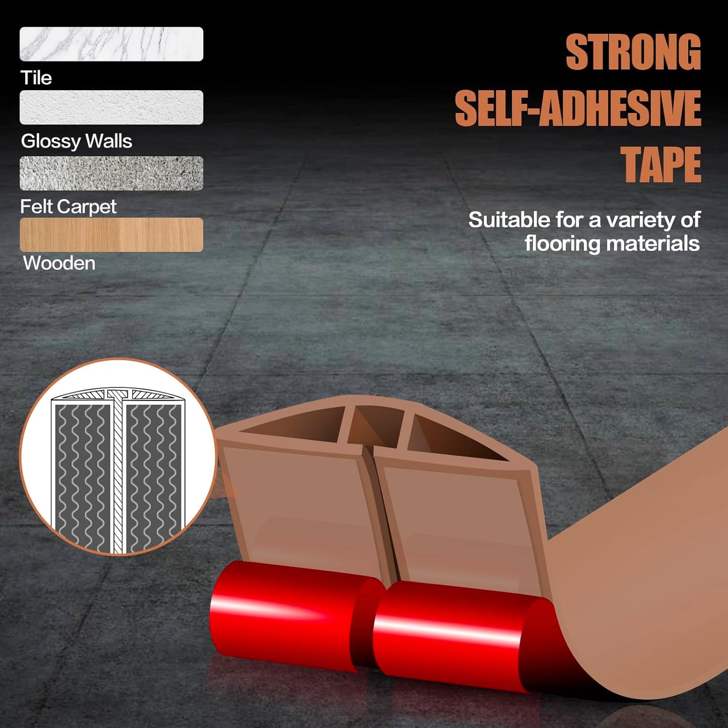 Floor Cord Cover Self Adhesive Cord Hider,10FT Cable Management, Extension Strip Protector for Wires, Prevent Cable Trips for Offices, Gyms, Exhibitions Cavity:0.3"(W) x 0.28"(H) Brown